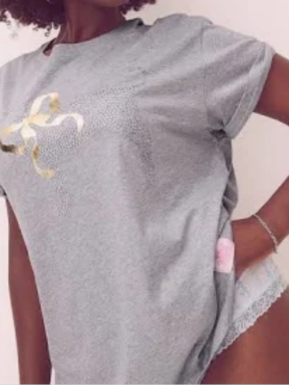 PINK x LoveShackFancy NWT Campus Cotton Tee in medium heather gray color sz MED